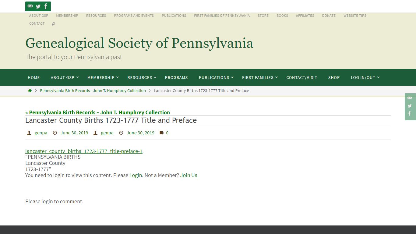Lancaster County Births 1723-1777 Title and Preface – Genealogical ...